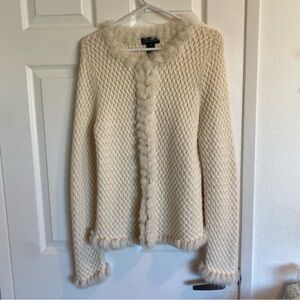 Jones New York Cream Cardigan with Faux Fur Trim